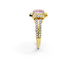 Yellow gold Fancy Pink Radiant  Cut Double Halo Diamond Engagement Ring with Pave Band and Four-Prong Setting_43