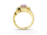Yellow gold Fancy Pink Radiant  Cut Double Halo Diamond Engagement Ring with Pave Band and Four-Prong Setting_44