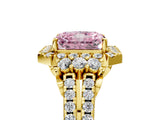 Yellow gold Fancy Pink Radiant  Cut Double Halo Diamond Engagement Ring with Pave Band and Four-Prong Setting_46
