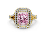 Yellow gold Fancy Pink Radiant  Cut Double Halo Split Shank Diamond Ring with Prong Setting_49