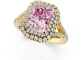 Yellow gold Fancy Pink Radiant  Cut Double Halo Split Shank Diamond Ring with Prong Setting_50
