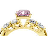 Yellow gold Fancy Pink Radiant  Cut Five-Stone Prong Set Diamond Ring with Classic Band_73