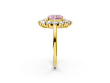 Yellow gold Fancy Pink Radiant Cut Halo Cluster Diamond Ring with Pave Band and Four-Prong Setting_14