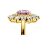 Yellow gold Fancy Pink Radiant Cut Halo Cluster Diamond Ring with Pave Band and Four-Prong Setting_17