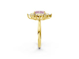 Yellow gold Fancy Pink Radiant Cut Halo Diamond Cluster Ring with Marquise and Round Stones on a White Gold Band with Prong Setting_2
