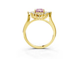 Yellow gold Fancy Pink Radiant Cut Halo Diamond Cluster Ring with Marquise and Round Stones on a White Gold Band with Prong Setting_3