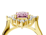 Yellow gold Fancy Pink Radiant Cut Halo Diamond Cluster Ring with Marquise and Round Stones on a White Gold Band with Prong Setting_4