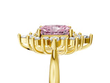 Yellow gold Fancy Pink Radiant Cut Halo Diamond Cluster Ring with Marquise and Round Stones on a White Gold Band with Prong Setting_5