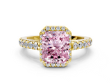 Yellow gold Fancy Pink Radiant  Cut Halo Diamond Engagement Ring with Pave Band and Four-Prong Setting_28
