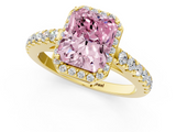 Yellow gold Fancy Pink Radiant  Cut Halo Diamond Engagement Ring with Pave Band and Four-Prong Setting_29