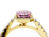 Yellow gold Fancy Pink Radiant  Cut Halo Diamond Engagement Ring with Pave Band and Four-Prong Setting_32