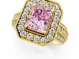 Yellow gold Fancy Pink Radiant Cut Halo Diamond Engagement Ring with Pave Split Shank and Four-Prong Setting_1