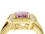 Yellow gold Fancy Pink Radiant Cut Halo Diamond Engagement Ring with Pave Split Shank and Four-Prong Setting_4