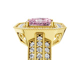 Yellow gold Fancy Pink Radiant Cut Halo Diamond Engagement Ring with Pave Split Shank and Four-Prong Setting_5