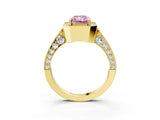 Yellow gold Fancy Pink Radiant Cut Halo Diamond Engagement Ring with Split Shank Band and Four-Prong Setting_3