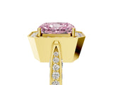Yellow gold Fancy Pink Radiant Cut Halo Diamond Engagement Ring with Split Shank Band and Four-Prong Setting_5