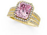 Yellow gold Fancy Pink Radiant  Cut Halo Diamond Engagement Ring with Split Shank and Four-Prong Setting_21