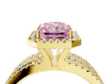 Yellow gold Fancy Pink Radiant  Cut Halo Diamond Engagement Ring with Split Shank and Four-Prong Setting_24