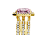 Yellow gold Fancy Pink Radiant  Cut Halo Diamond Engagement Ring with Split Shank and Four-Prong Setting_25