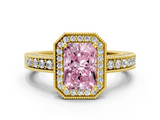 Yellow gold Fancy Pink Radiant  Cut Halo Diamond Pave Band Ring with Four-Prong Setting_24