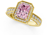 Yellow gold Fancy Pink Radiant  Cut Halo Diamond Pave Band Ring with Four-Prong Setting_25