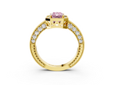 Yellow gold Fancy Pink Radiant  Cut Halo Diamond Pave Band Ring with Four-Prong Setting_27