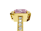 Yellow gold Fancy Pink Radiant  Cut Halo Diamond Pave Band Ring with Four-Prong Setting_29