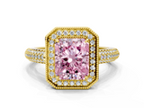 Yellow gold Fancy Pink Radiant  Cut Halo Diamond Pave Band with Four-Prong Setting_38