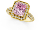 Yellow gold Fancy Pink Radiant  Cut Halo Diamond Pave Band with Four-Prong Setting_39