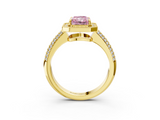 Yellow gold Fancy Pink Radiant  Cut Halo Diamond Pave Band with Four-Prong Setting_41