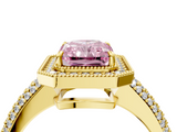 Yellow gold Fancy Pink Radiant  Cut Halo Diamond Pave Band with Four-Prong Setting_42