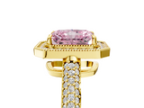 Yellow gold Fancy Pink Radiant  Cut Halo Diamond Pave Band with Four-Prong Setting_43