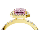 Yellow gold Fancy Pink Radiant Cut Halo Diamond Pave Band with Prong Setting_4