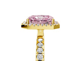 Yellow gold Fancy Pink Radiant Cut Halo Diamond Pave Band with Prong Setting_5