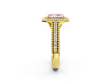 Yellow gold Fancy Pink Radiant Cut Halo Diamond Ring with Beaded Split Shank and Four-Prong Setting_2