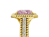 Yellow gold Fancy Pink Radiant Cut Halo Diamond Ring with Beaded Split Shank and Four-Prong Setting_5