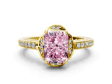 Yellow gold Fancy Pink Radiant  Cut Halo Diamond Ring with Channel Set Band and Four-Prong Setting_32