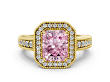 Yellow gold Fancy Pink Radiant  Cut Halo Diamond Ring with Pavé Band and Four-Prong Setting_52