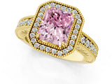 Yellow gold Fancy Pink Radiant  Cut Halo Diamond Ring with Pavé Band and Four-Prong Setting_53