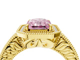 Yellow gold Fancy Pink Radiant  Cut Halo Diamond Ring with Pavé Band and Four-Prong Setting_56