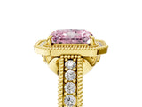 Yellow gold Fancy Pink Radiant  Cut Halo Diamond Ring with Pavé Band and Four-Prong Setting_57