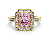 Yellow gold Fancy Pink Radiant  Cut Halo Diamond Ring with Pavé Band and Milgrain Prong Setting_33