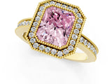 Yellow gold Fancy Pink Radiant  Cut Halo Diamond Ring with Pavé Band and Milgrain Prong Setting_34