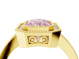 Yellow gold Fancy Pink Radiant  Cut Halo Diamond Ring with Pavé Band and Milgrain Prong Setting_37