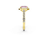 Yellow gold Fancy Pink Radiant Cut Halo Diamond Ring with Pavé Band and Three-Prong Setting_2