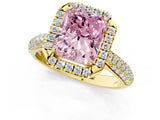 Yellow gold Fancy Pink Radiant Cut Halo Diamond Ring with Pavé Band_1