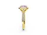 Yellow gold Fancy Pink Radiant Cut Halo Diamond Ring with Pavé Band_2