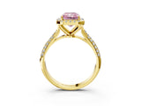 Yellow gold Fancy Pink Radiant Cut Halo Diamond Ring with Pavé Band_3