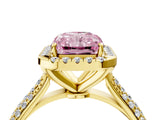 Yellow gold Fancy Pink Radiant Cut Halo Diamond Ring with Pavé Band_4