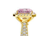 Yellow gold Fancy Pink Radiant Cut Halo Diamond Ring with Pavé Band_5